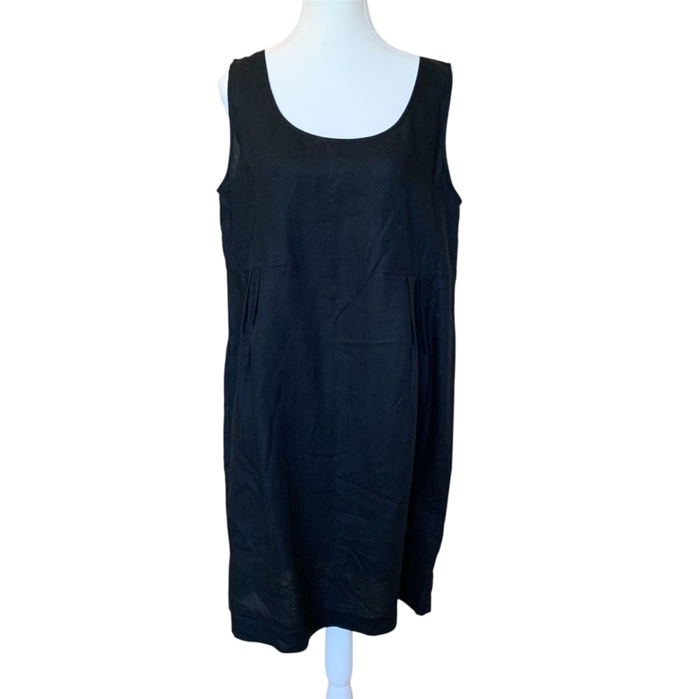 J Jill Womens 100% Linen Sleeveless Black Pullover Midi Tank Dress Sz M